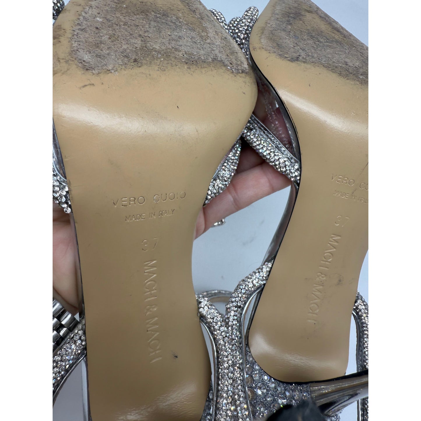 Mach & Mach PVC Leather Double Bow Pointed High Heels Sandals