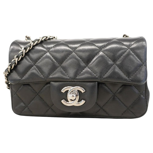 Chanel Lambskin Noir Quilted CC Logo Chain Classic Flap Mini Crossbody Bag Black