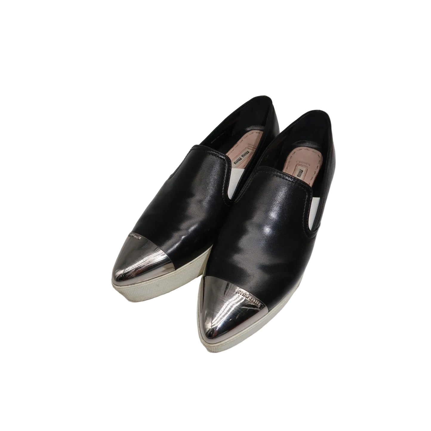 Miu Miu Leather Metal Cap Toe Pointed Platform Sneakers