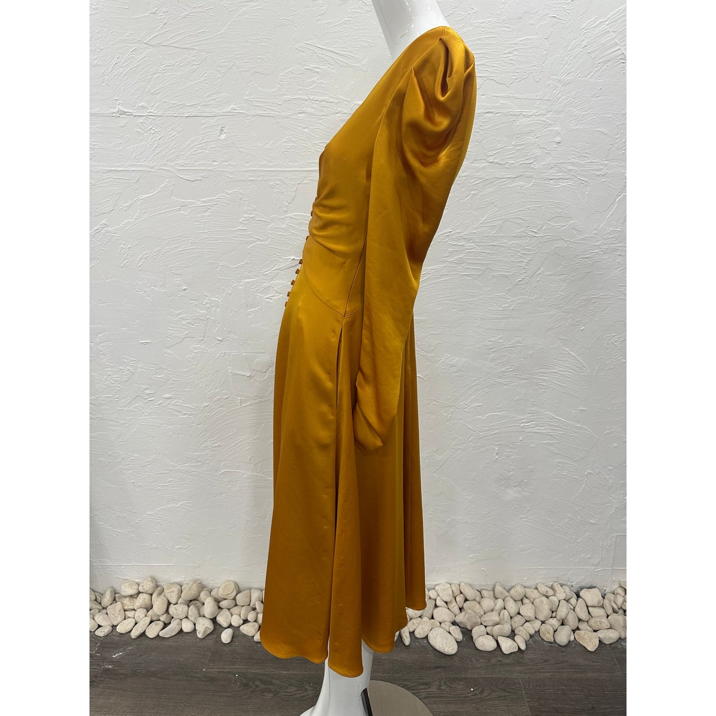 Jonathan Simkhai Satin V-Neck Long Sleeve Ruched Midi Dress  Women's