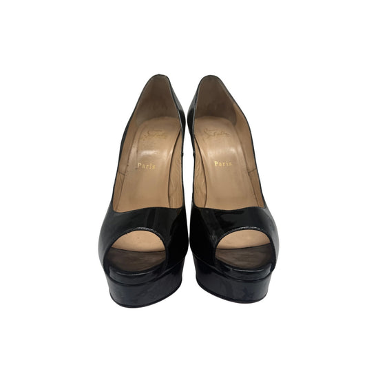 Christine Louboutin Patent Leather Lady Z Peep Toe Pump Heels