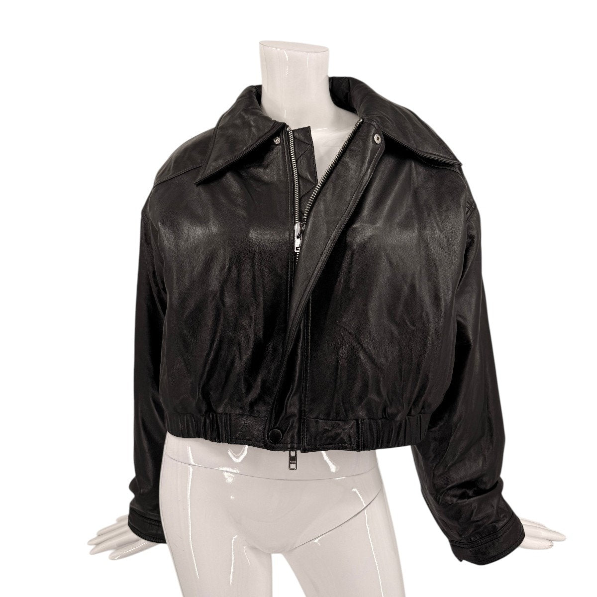 Camila Coelho Lamb Leather Raven Collared Full Zip Jacket Black Women's Size S