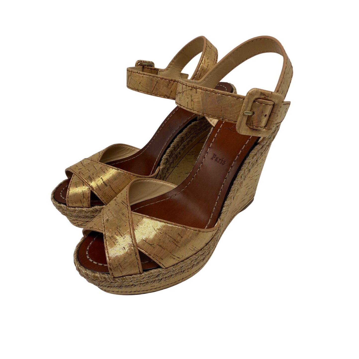Christian Louboutin Leather Almeria 120 Espadrille Cork Wedges Sandals