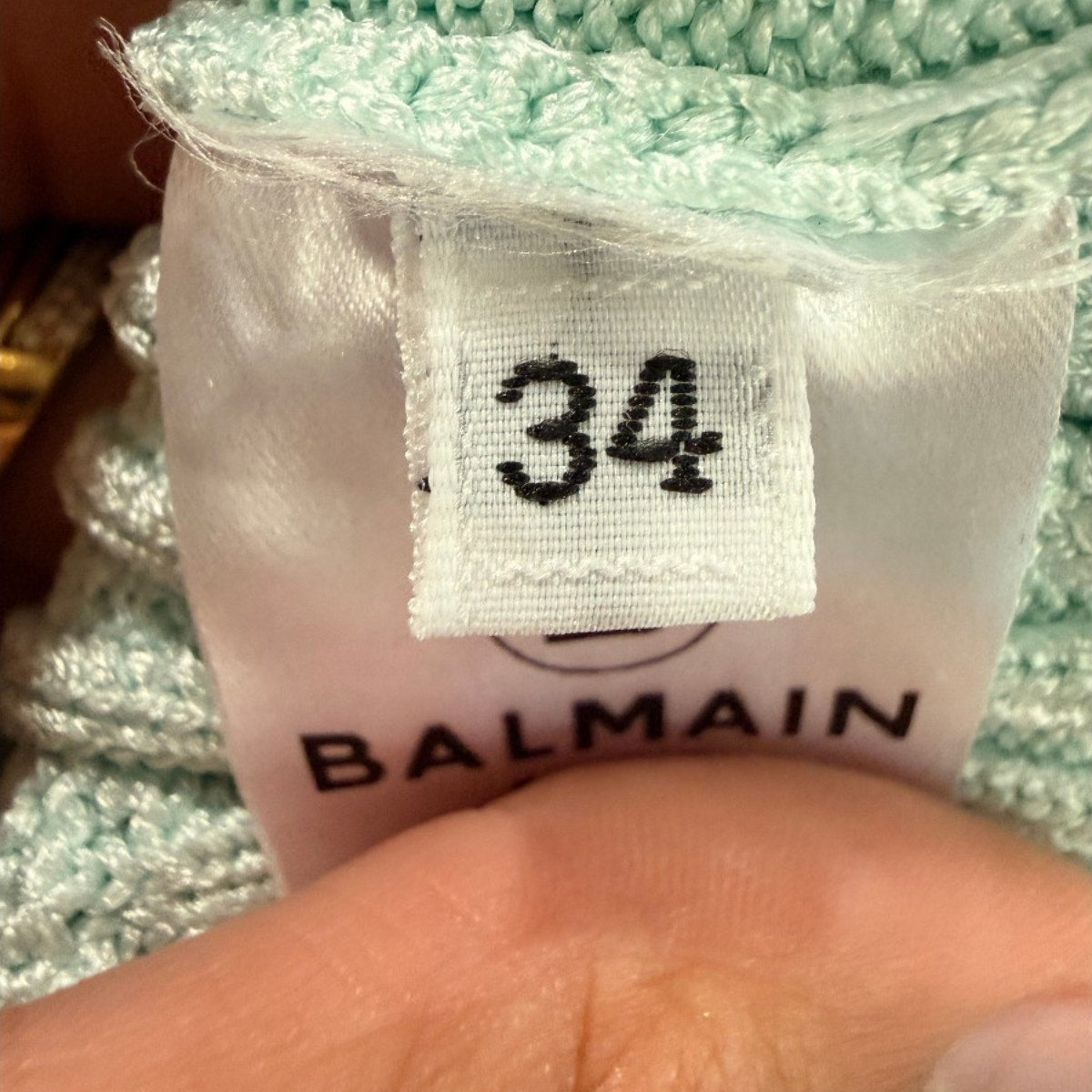 Balmain Button Embellished Ribbed Knit Cropped Tank Top Mint