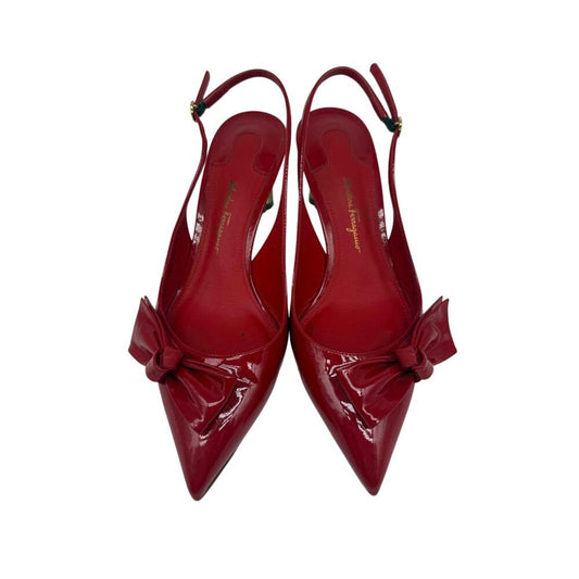 Salvatore Ferragamo Red Patent Leather Aulla Slingback Heels