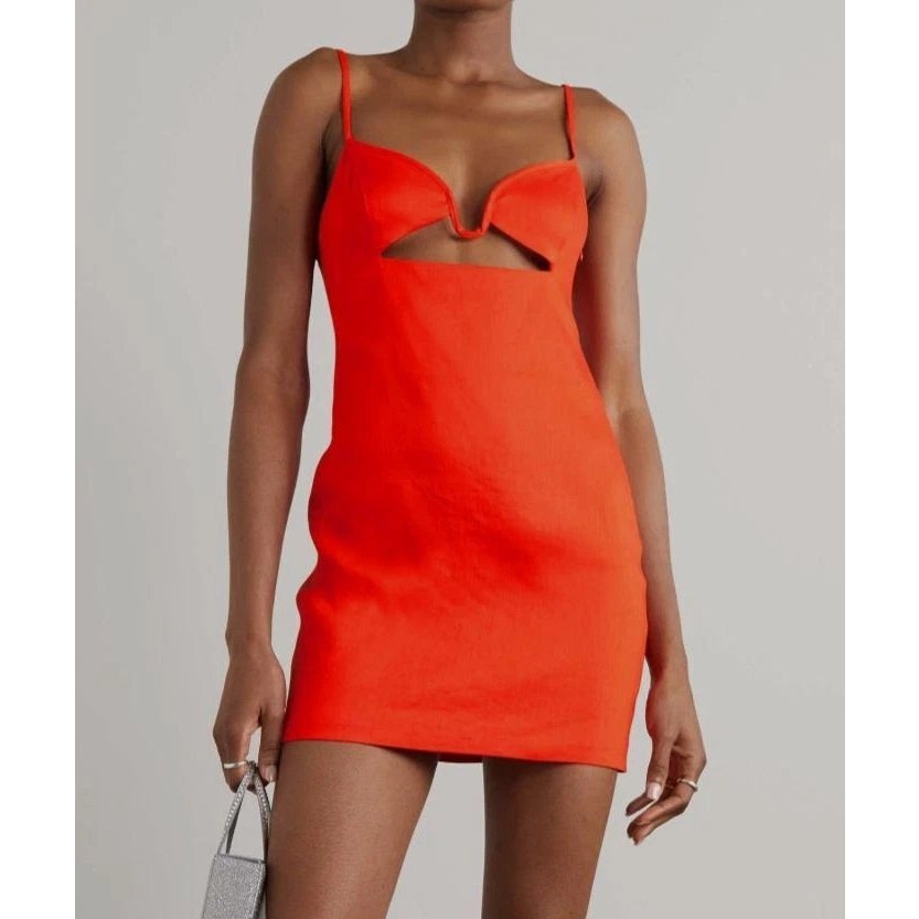 Gauge 81 Linen Blend Chaleg Cut-Out Mini Dress Coral