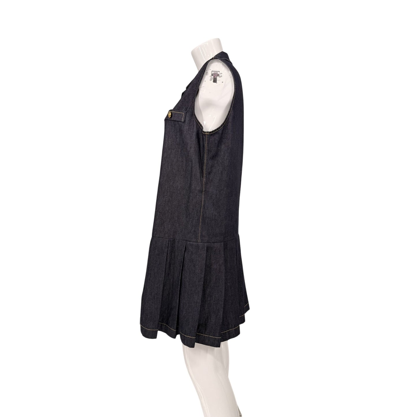 Sandro Cotton Denim Button Accent Pleated Mini Dress