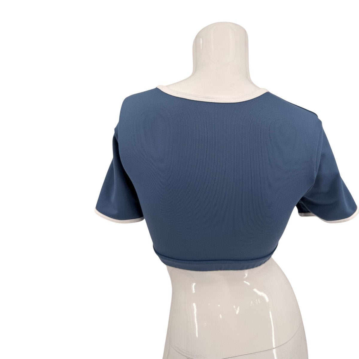 Alo Yoga Airbrush Race Pace V-Neck Short Sleeve Cropped Top Blue Women's Size S