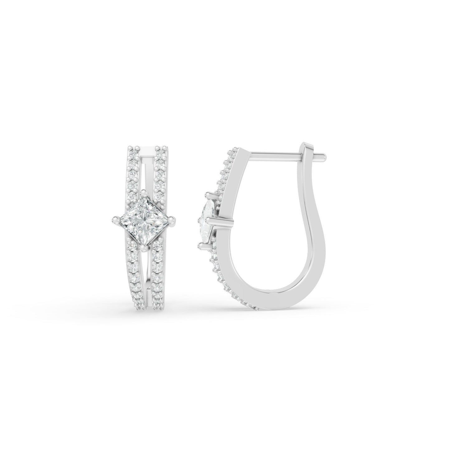 0.90 CTW 14K White Gold Diamond Huggie Hoop Earrings