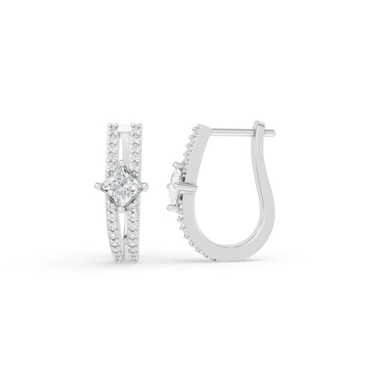 0.90 CTW 14K White Gold Diamond Huggie Hoop Earrings