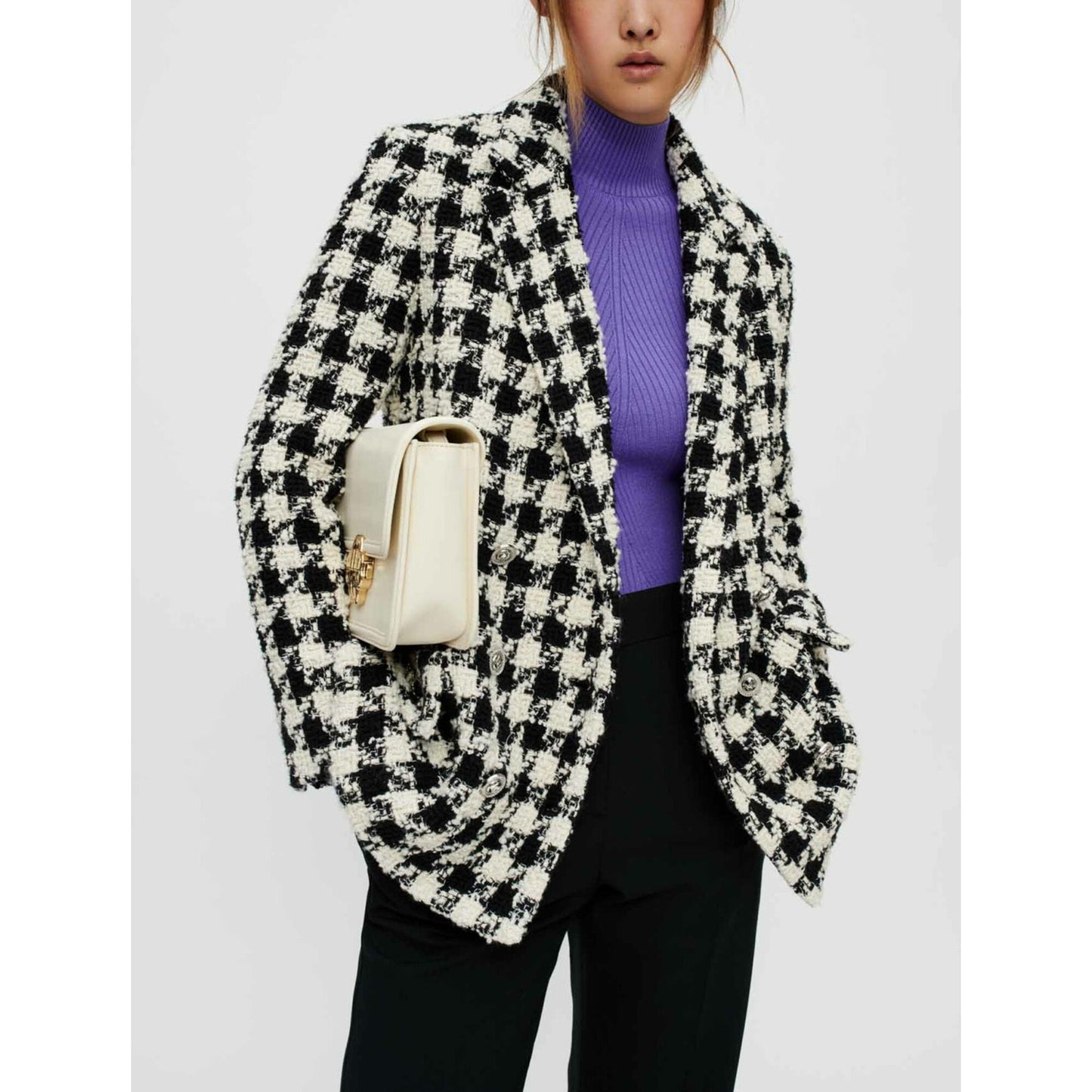 Maje Wool-Blend Houndstooth Double-Breasted Jacket