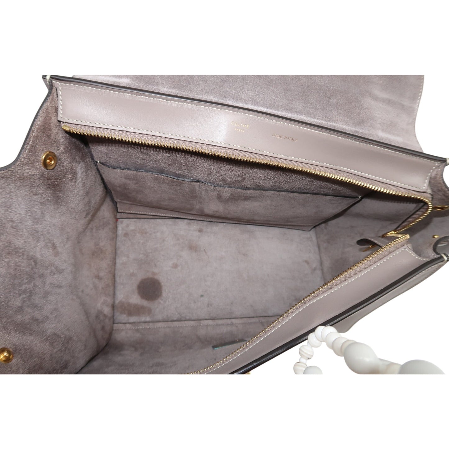 Celine Trapeze Shoulder Bag Gray Calfskin Leather Suede Trim
