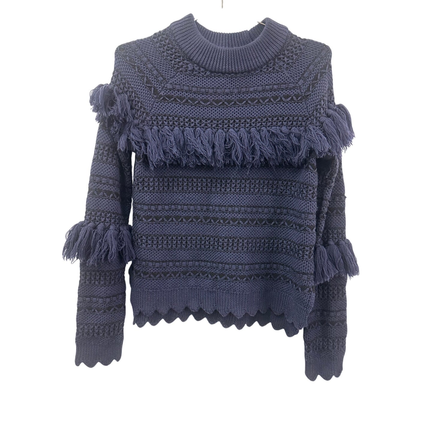 Jonathan Simkhai Purple Wool Tassel Knit Fringe Mock Neck Sweater Women's