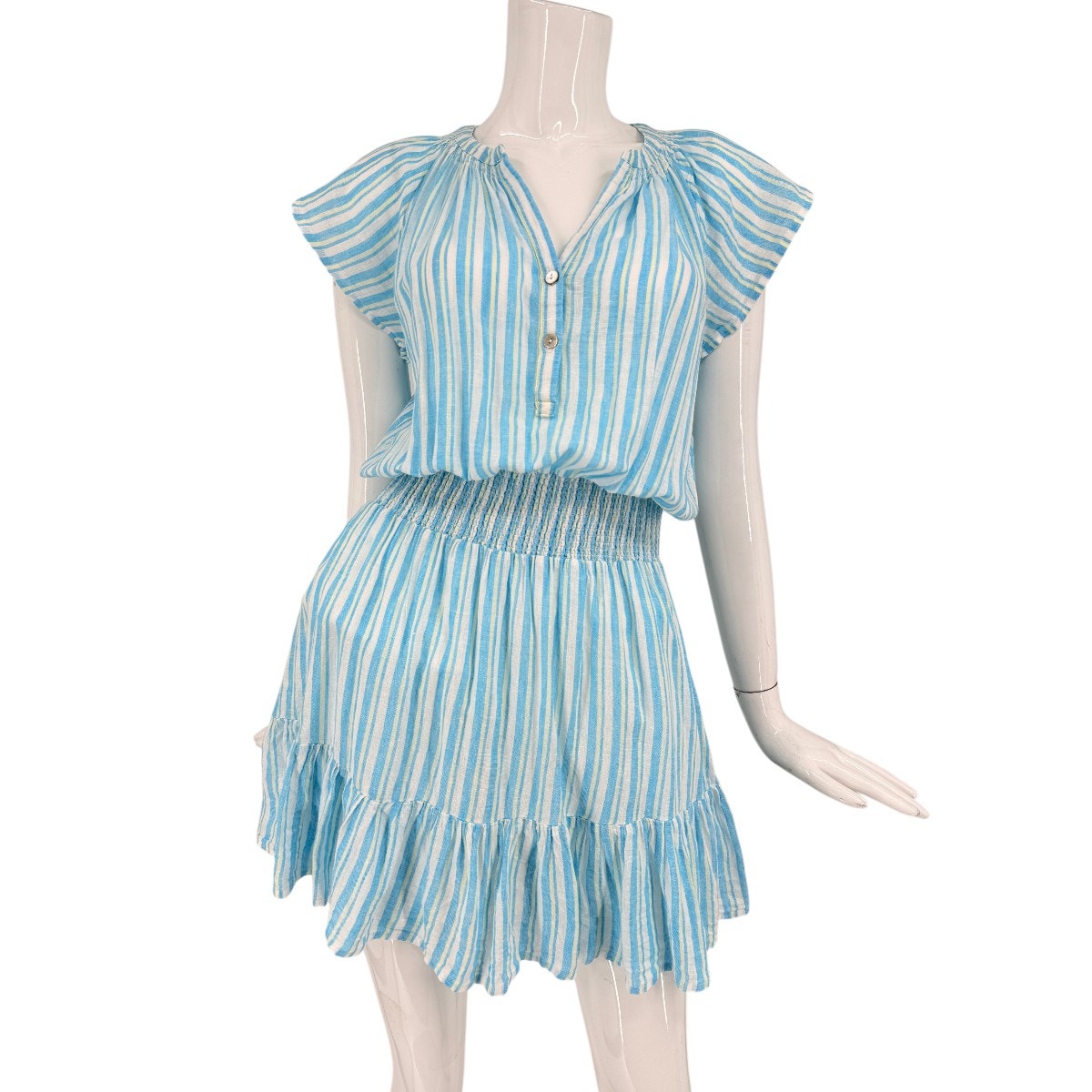 Rails Augustine Laguna Stripe Linen Blend Smocked Mini Dress Blue Women's Size S