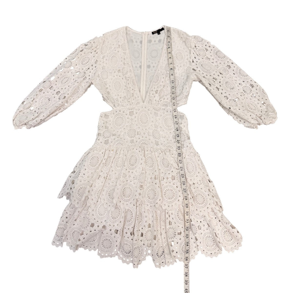 Maje Cotton Rivajia Embroidered Side Cutout Mini Dress White Women's Size 38