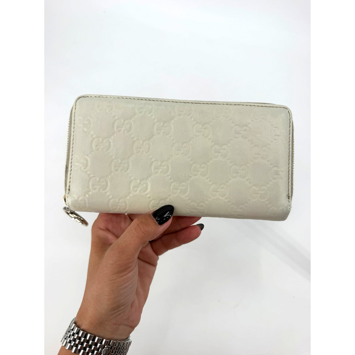 Gucci Guccissima Leather Zip Around Continental Wallet Ivory