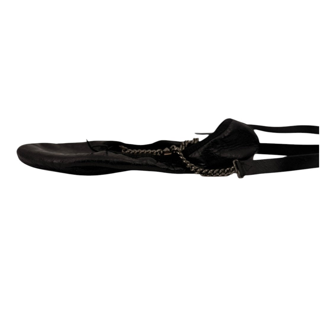 Valentino Garavani Black Chain Wrap Leather Ballet Flats
