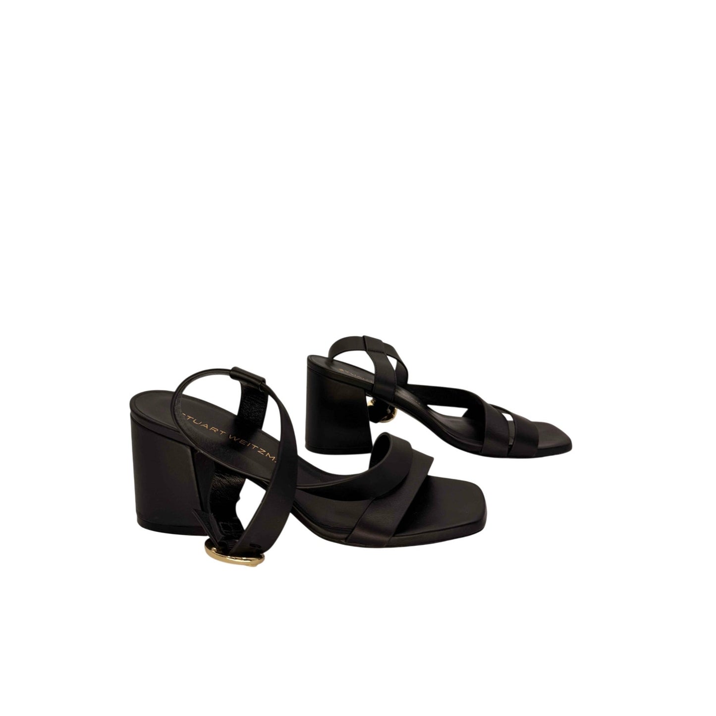 Stuart Weitzman Leather Benni Block-Heel Strappy Sandals