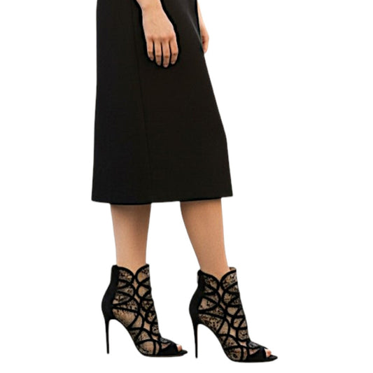 Jimmy Choo Lace Suede Trim Fauna Peep Toe Booties Boots