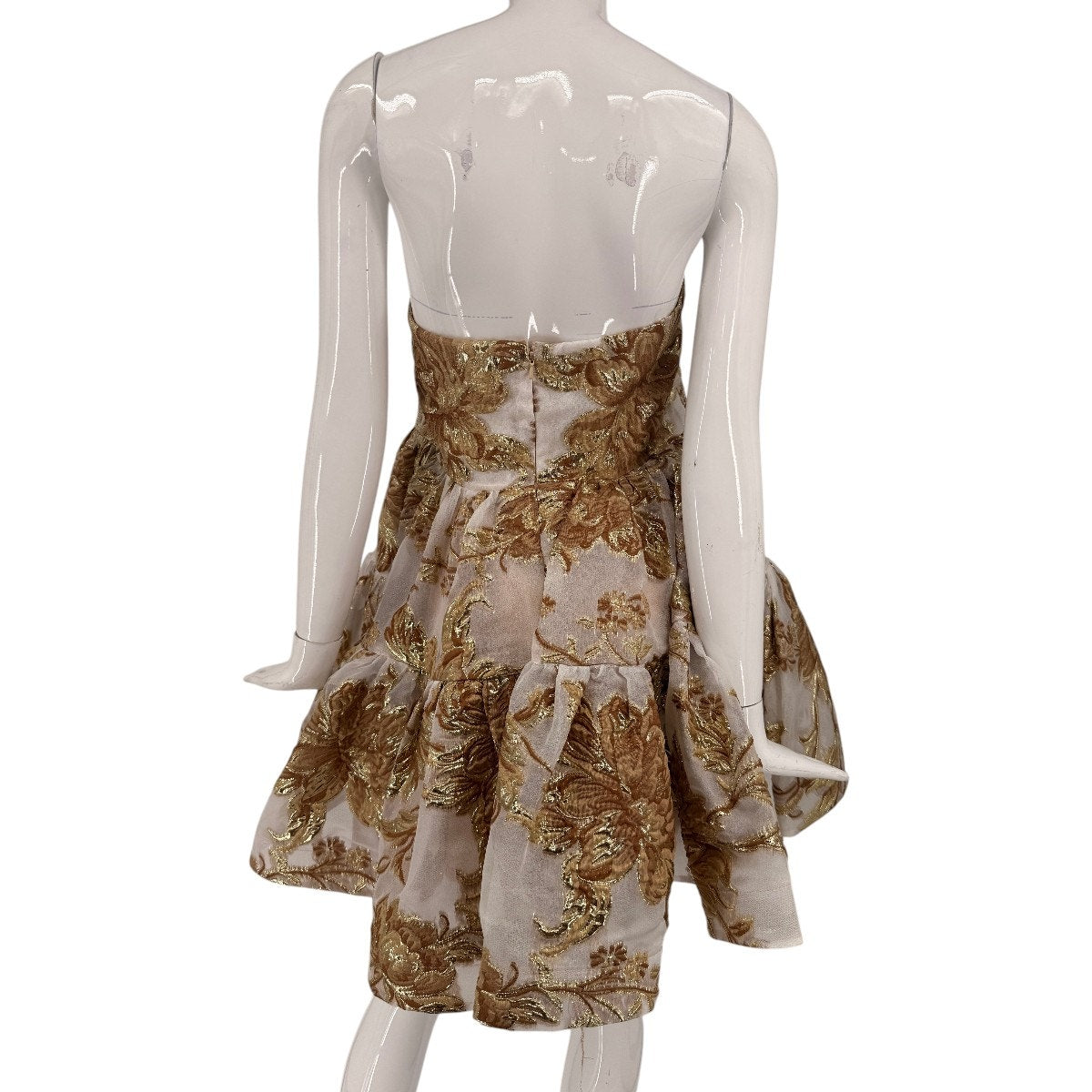 Mac Duggal Gold Floral Brocade Strapless Mini Dress Bronze Women's Size 12