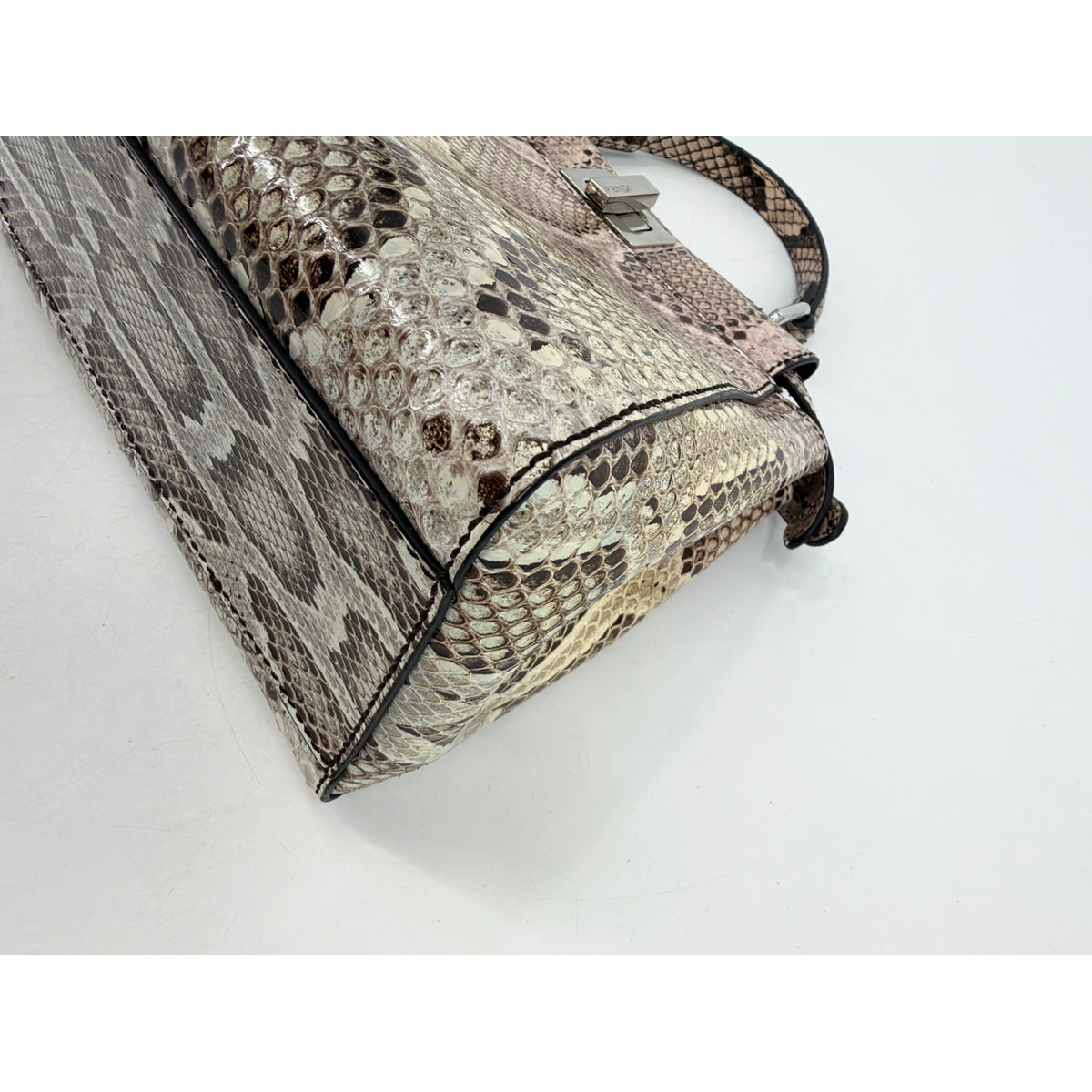 Fendi Mini Peekaboo Python Top Handle Bag Natural Beige