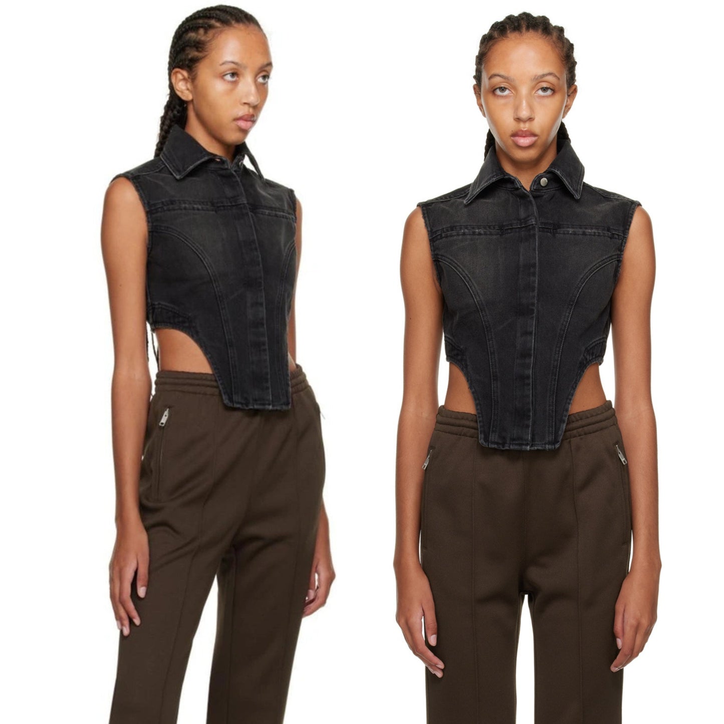 Ambush Sleeveless Denim Cropped Shirt Black XS Made In Italy