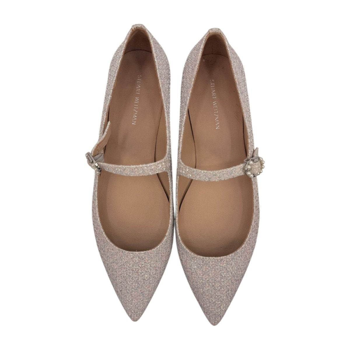 Stuart Weitzman Dazzle Flat Glitter Pointed Toe Mary Jane Flats