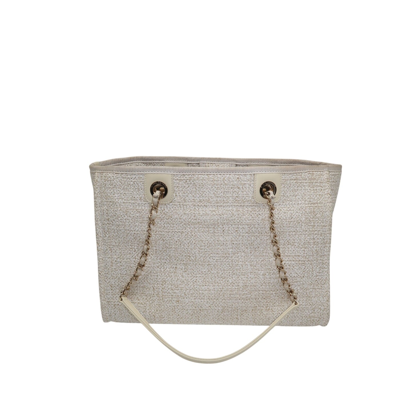 Chanel Raffia Deauville Glitter Logo Accent Tote Bag