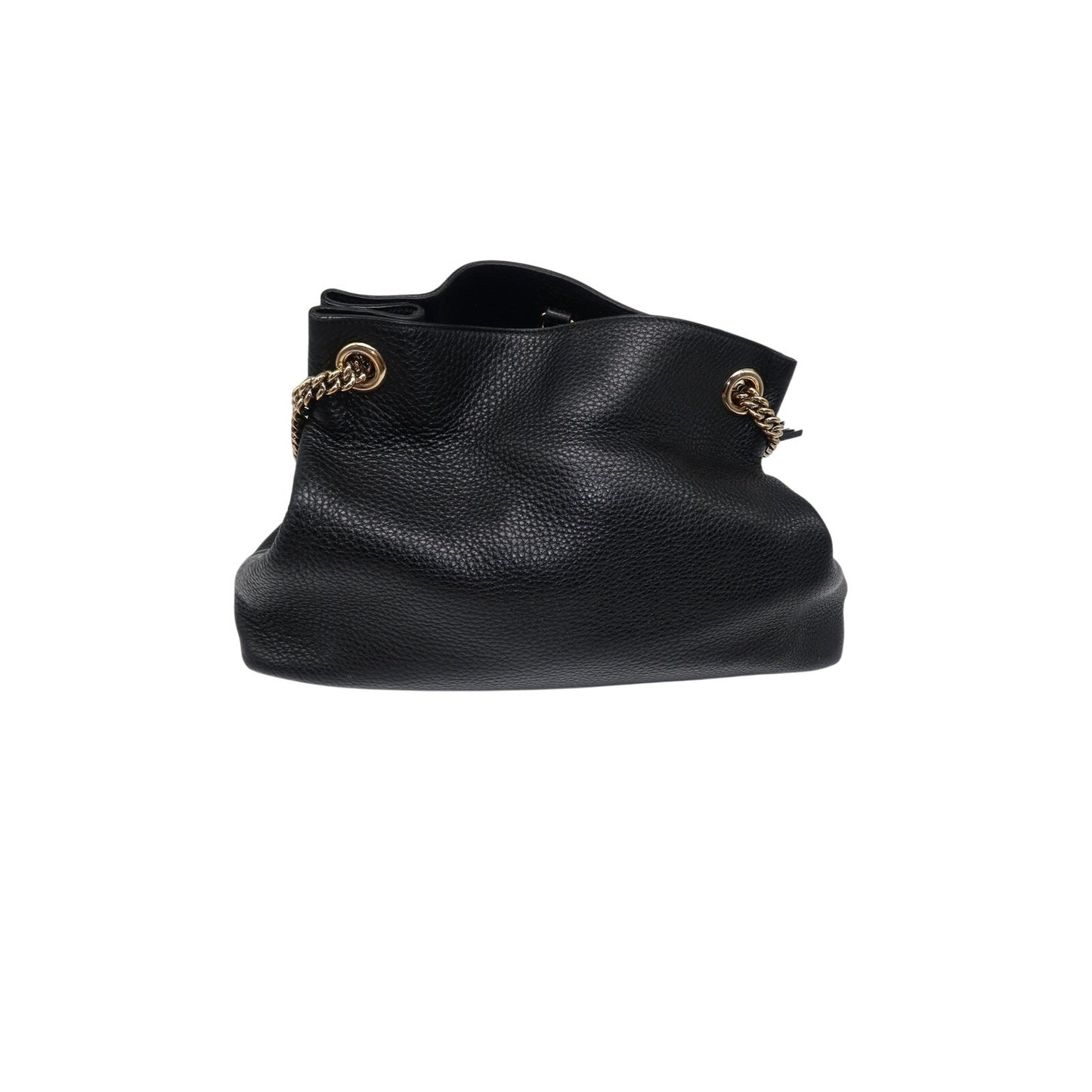 Gucci Soho GG Logo Chain Strap Shoulder Bag Black Pebbled Leather