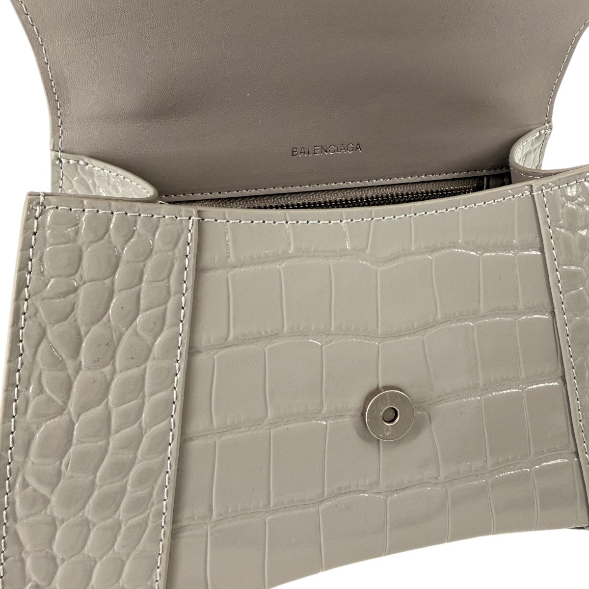 Balenciaga Hourglass Croc Embossed Leather Top Handle Bag Gray Women's One Size