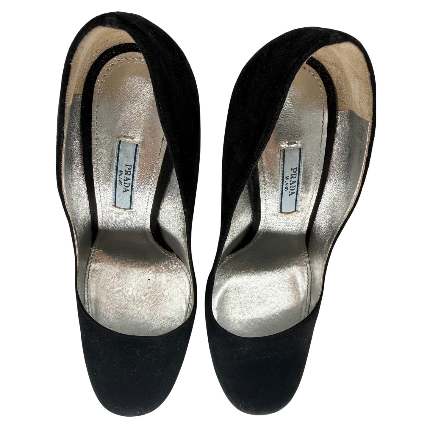 Prada Suede Camoscio Block Heel Platform Pumps