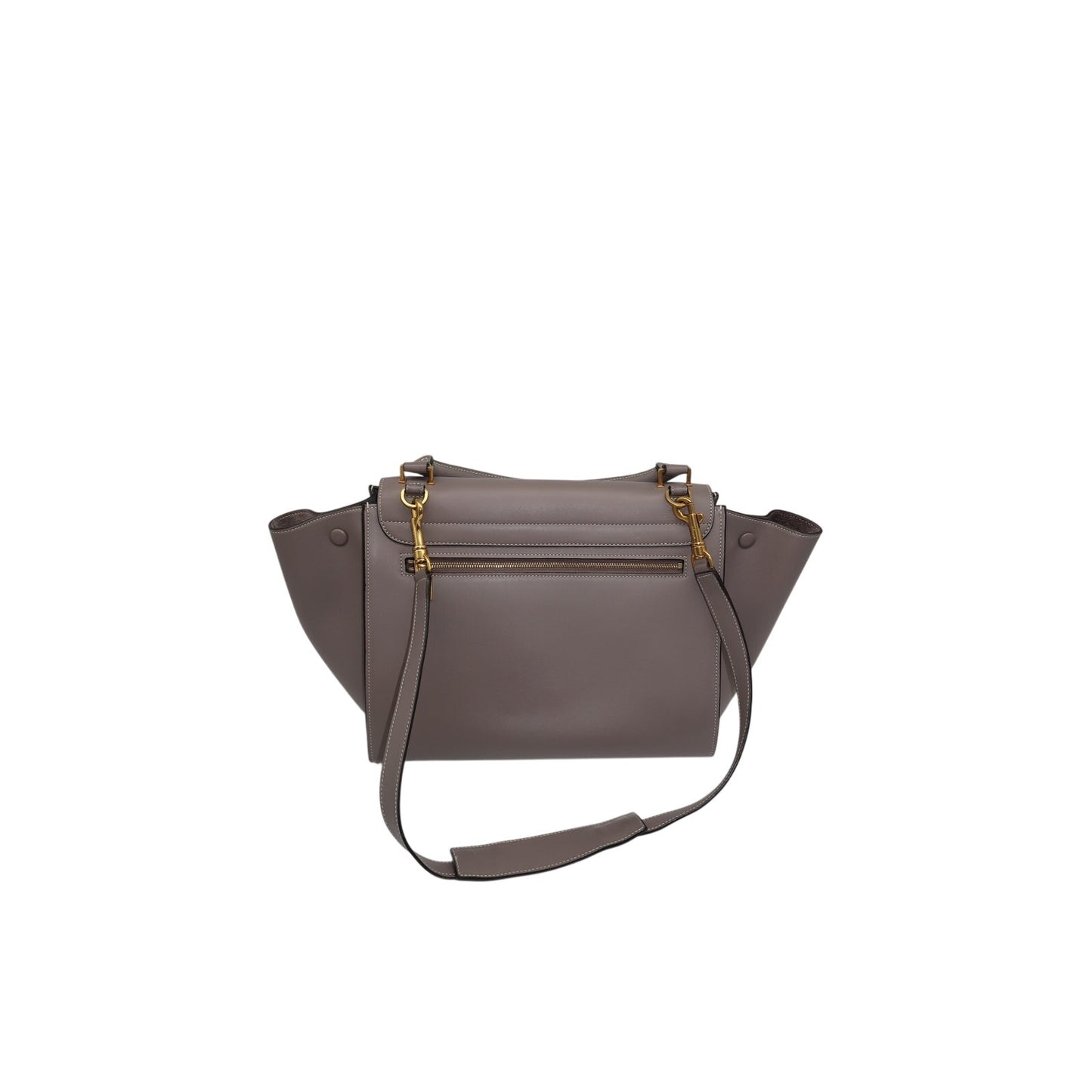 Celine Trapeze Shoulder Bag Gray Calfskin Leather Suede Trim