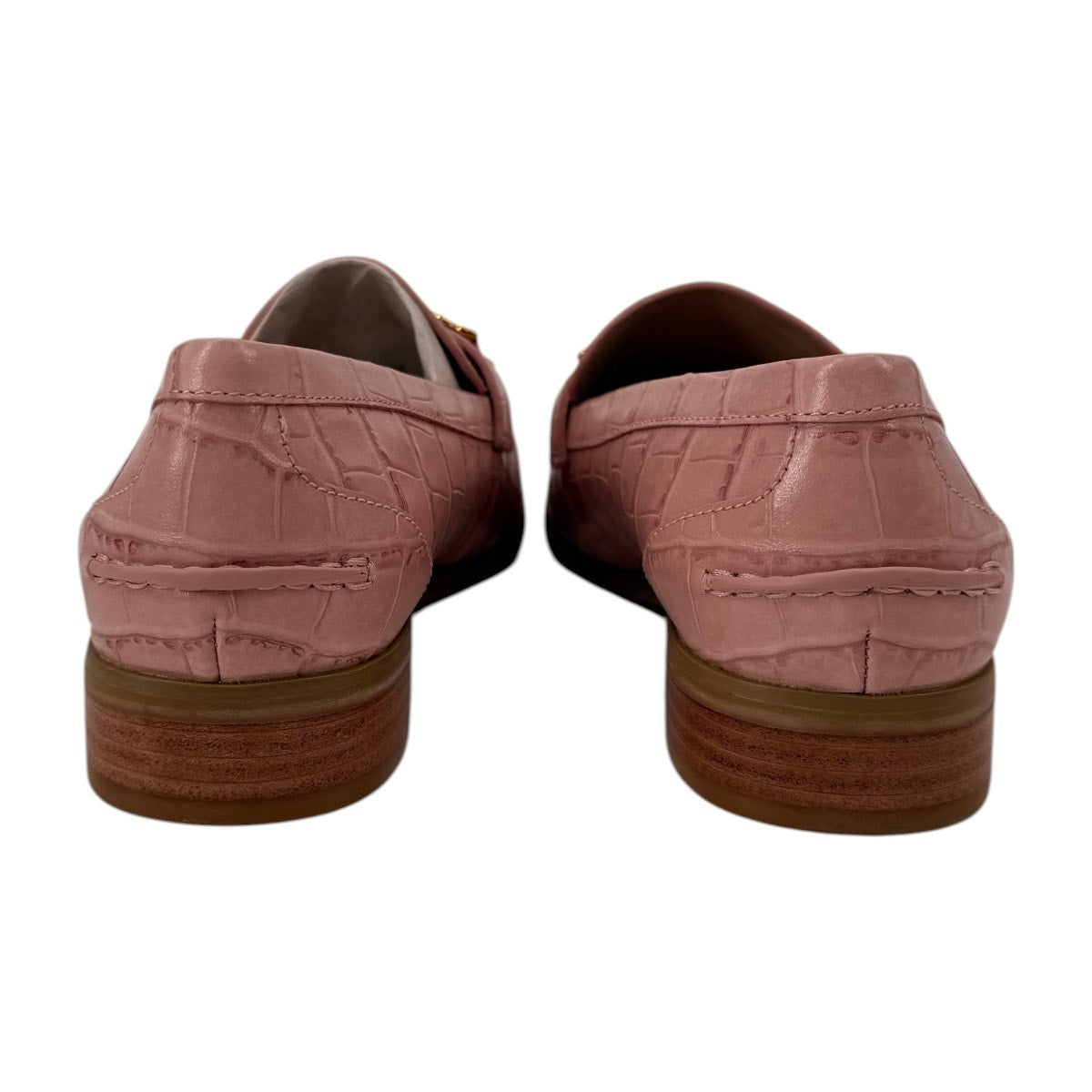 Stuart Weitzman Owen Buckle Printed Croc Leather Loafers Pink Women's 7.5 B