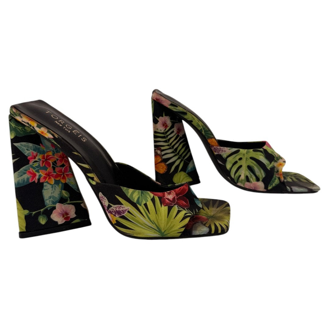 Torgeis New York Paradise Tropical Print Block Heel Slide Sandals Women's Size 7