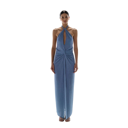 Baobab Linus Stretch Tech Halter Neck Front Knot Maxi Dress