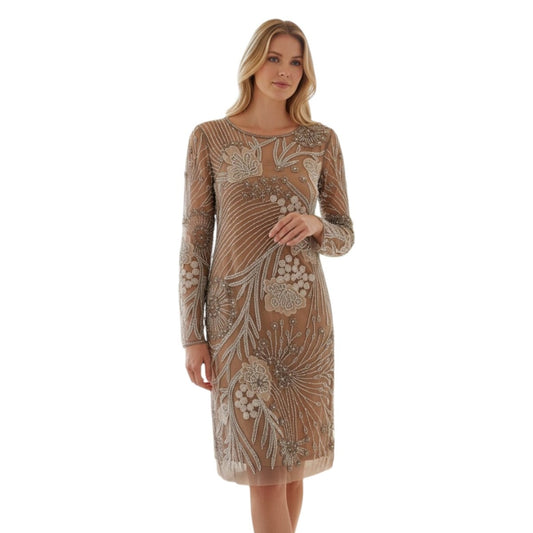 Adrianna Papell Beaded Floral Long Sleeve Sheath Dress