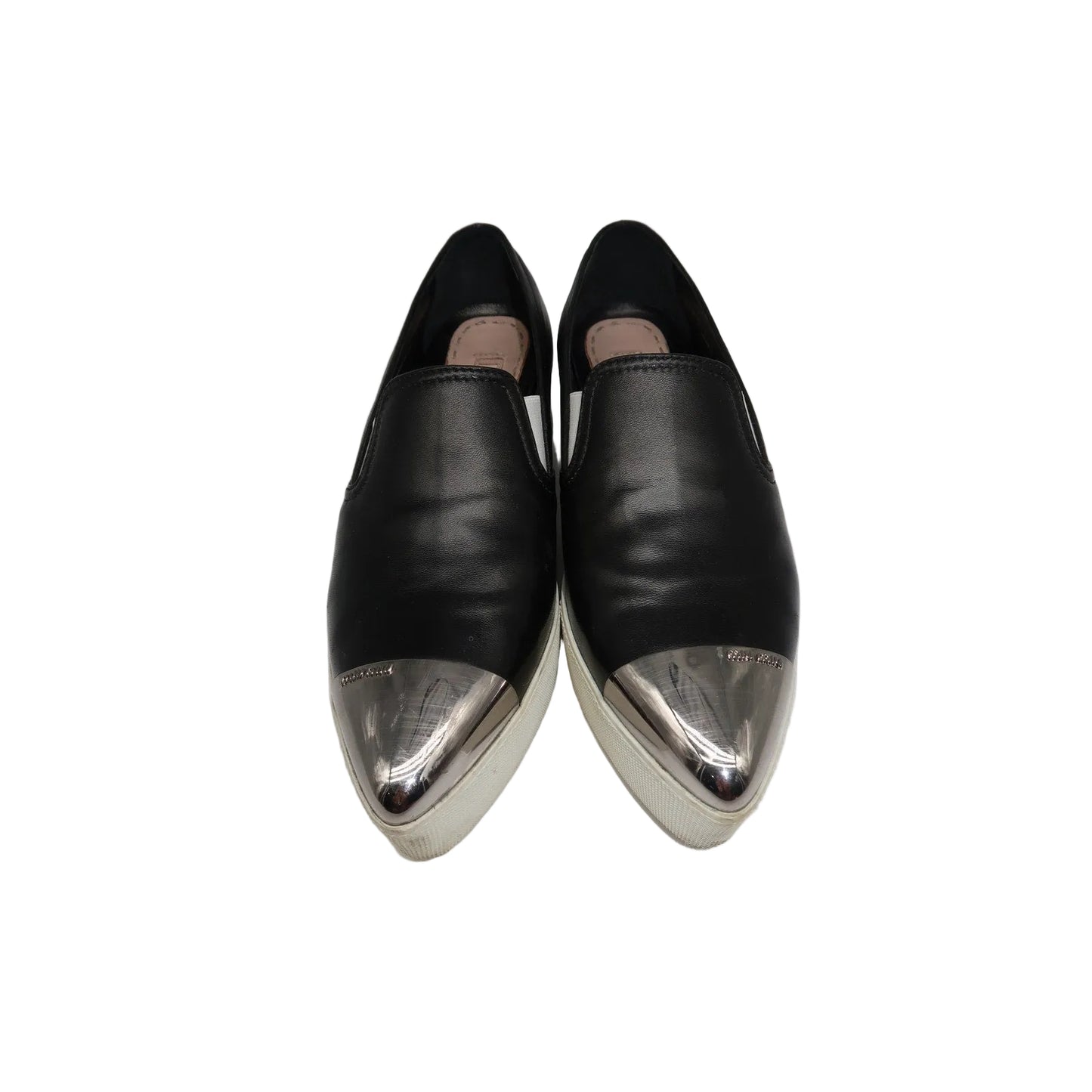 Miu Miu Leather Metal Cap Toe Pointed Platform Sneakers