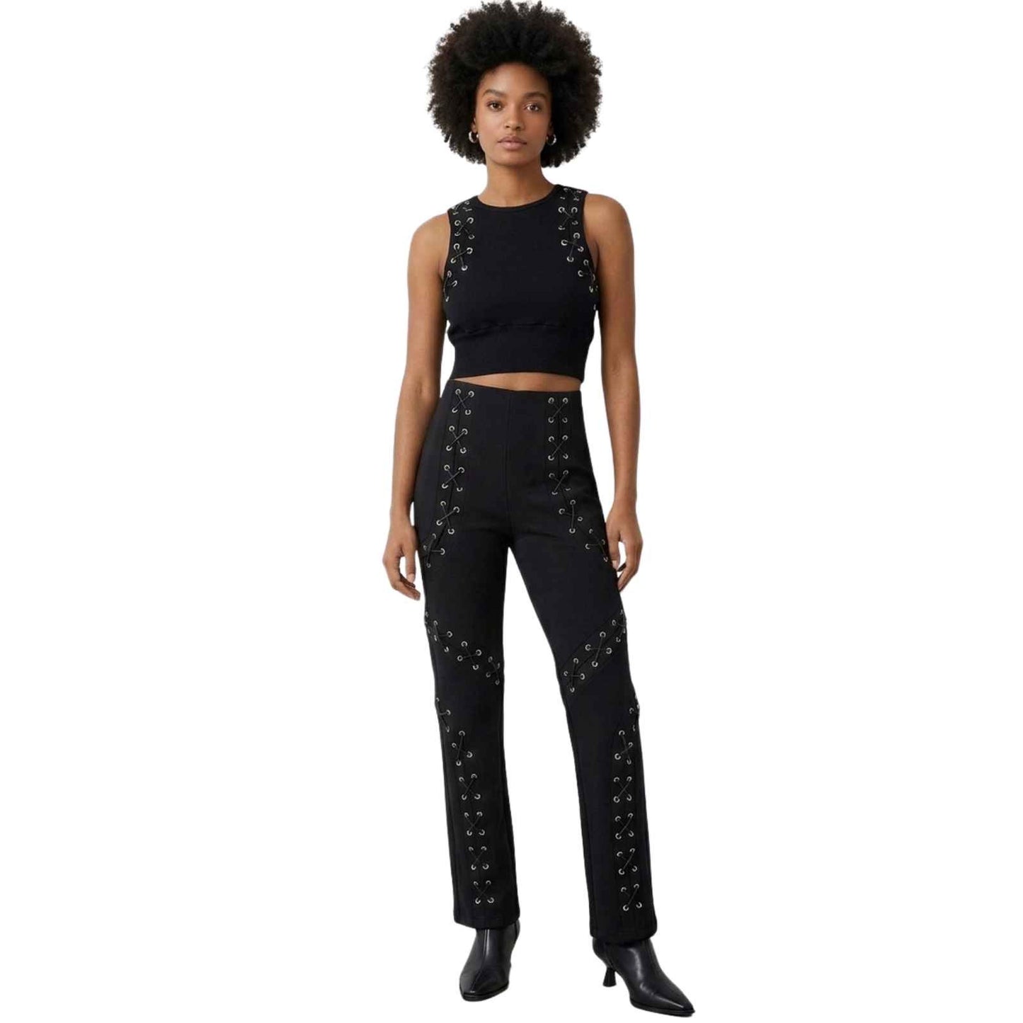 Manière De Voir Cotton Blend Eyelet Cropped Top Pants Set