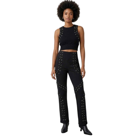Manière De Voir Cotton Blend Eyelet Cropped Top Pants Set