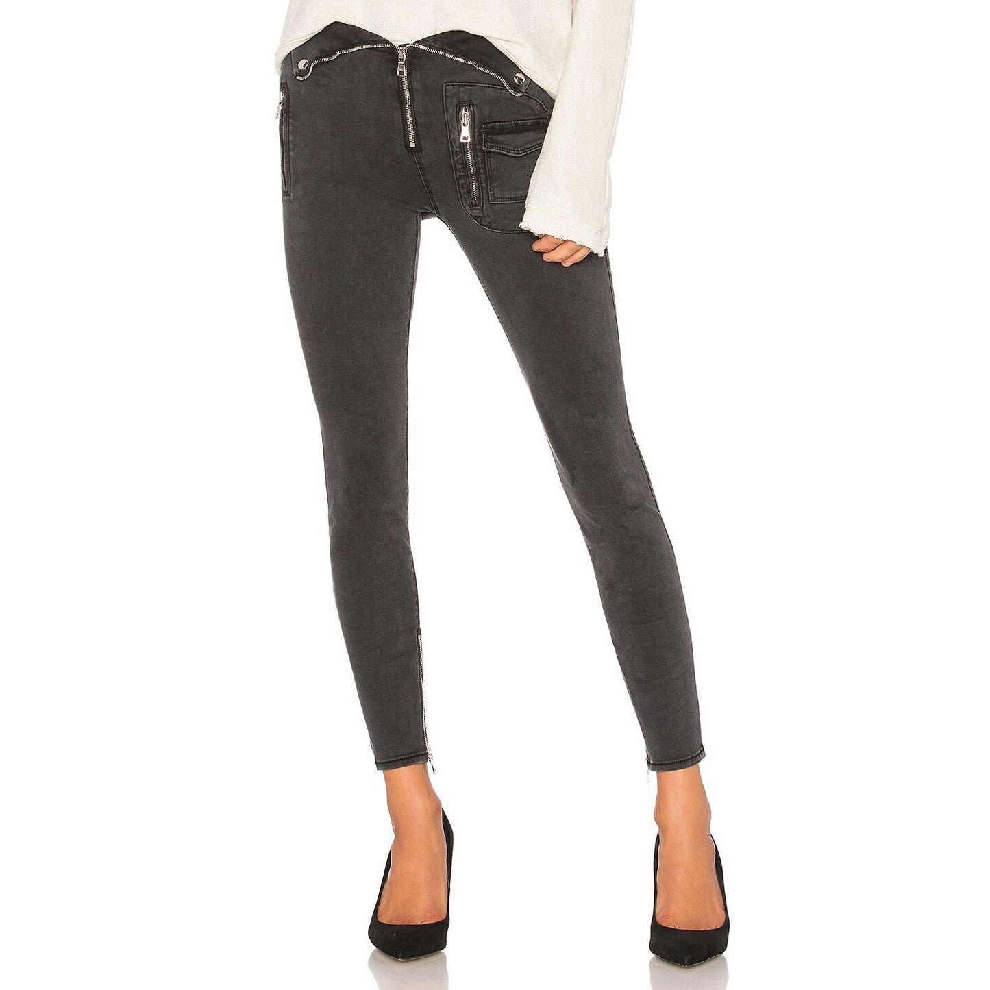 RTA Diavolin Mid-Rise Denim Skinny Jeans Washed