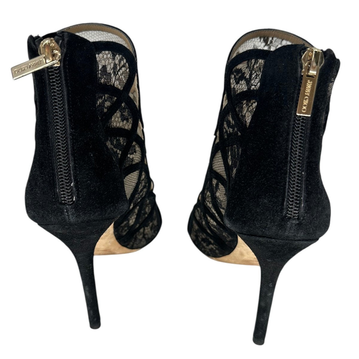 Jimmy Choo Lace Suede Trim Fauna Peep Toe Booties Boots
