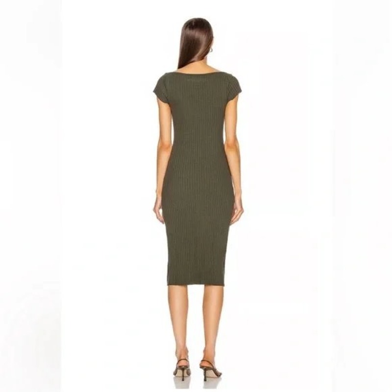 Enza Costa Cotton Knit V-Neck Cap Sleeve Slit Midi Dress