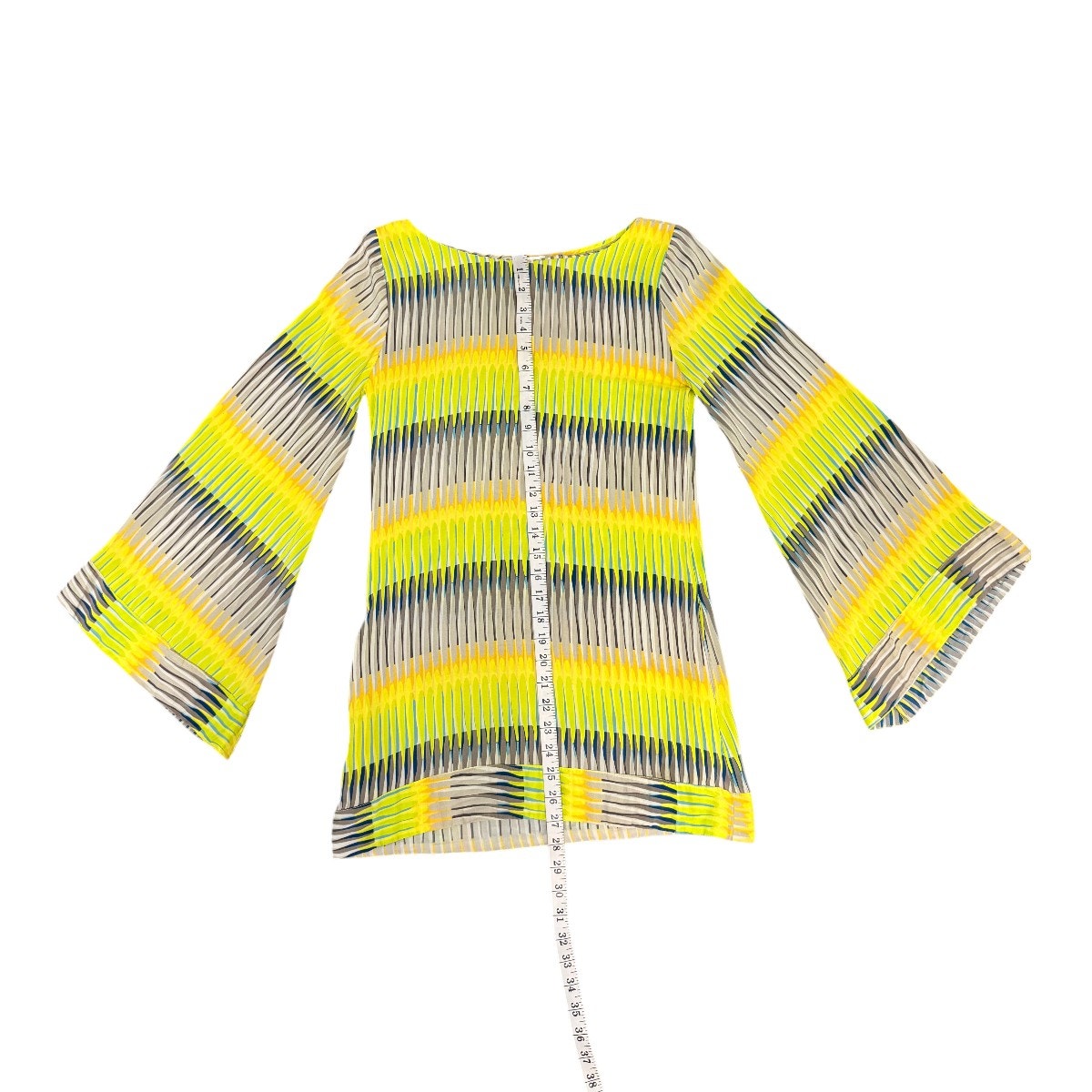 Alexis Silk Geometric Stripe Bell Sleeve Tunic Blouse
