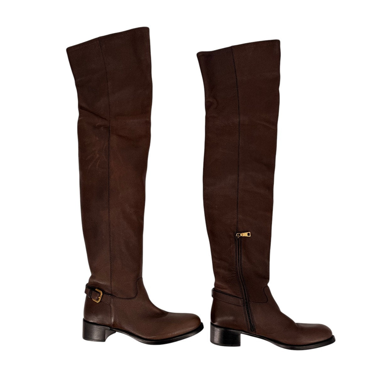 Prada Leather Over-The-Knee Round Toe Riding Boots