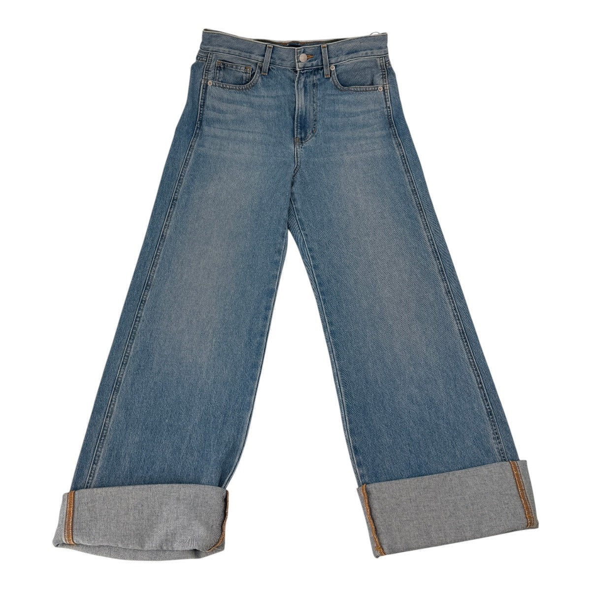 Veronica Beard Taylor High Rise Wide Leg Cuffed Jeans Bright Nova