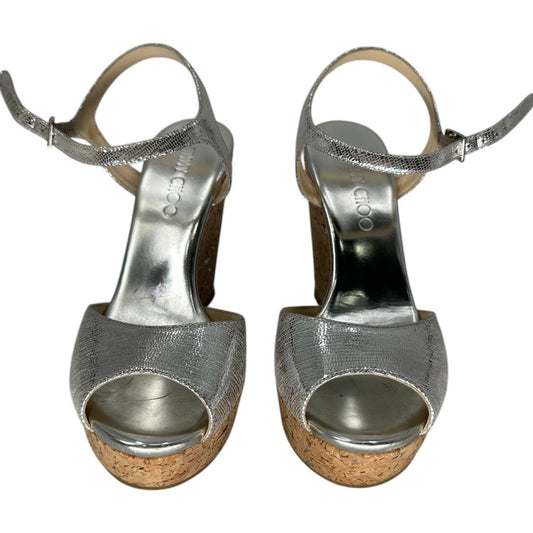 Jimmy Choo Metallic Leather Cork Wedge Sandals