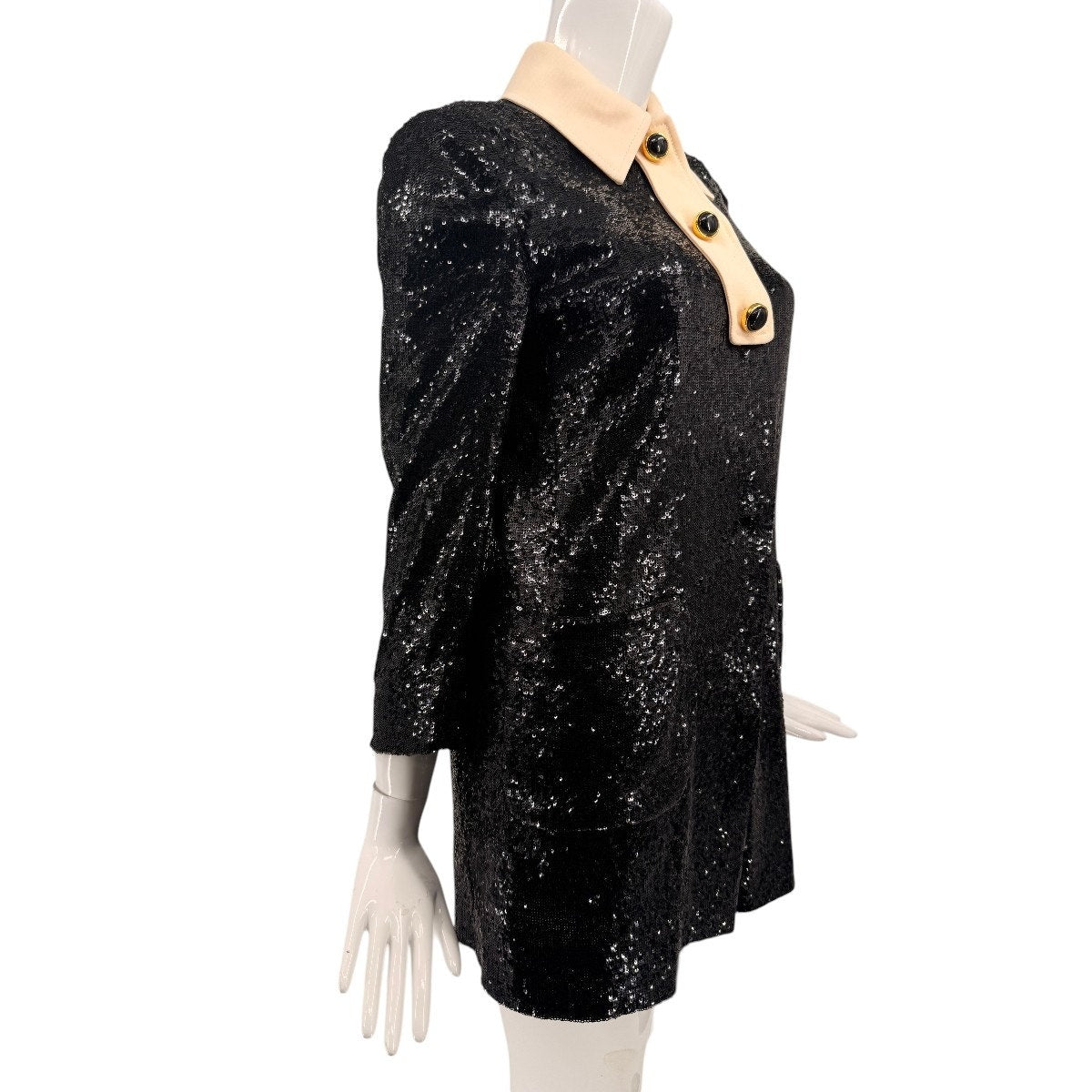 Miu Miu Sequined Collared Long Sleeve Mini Dress Black