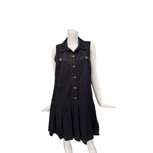 Sandro Cotton Denim Button Accent Pleated Mini Dress