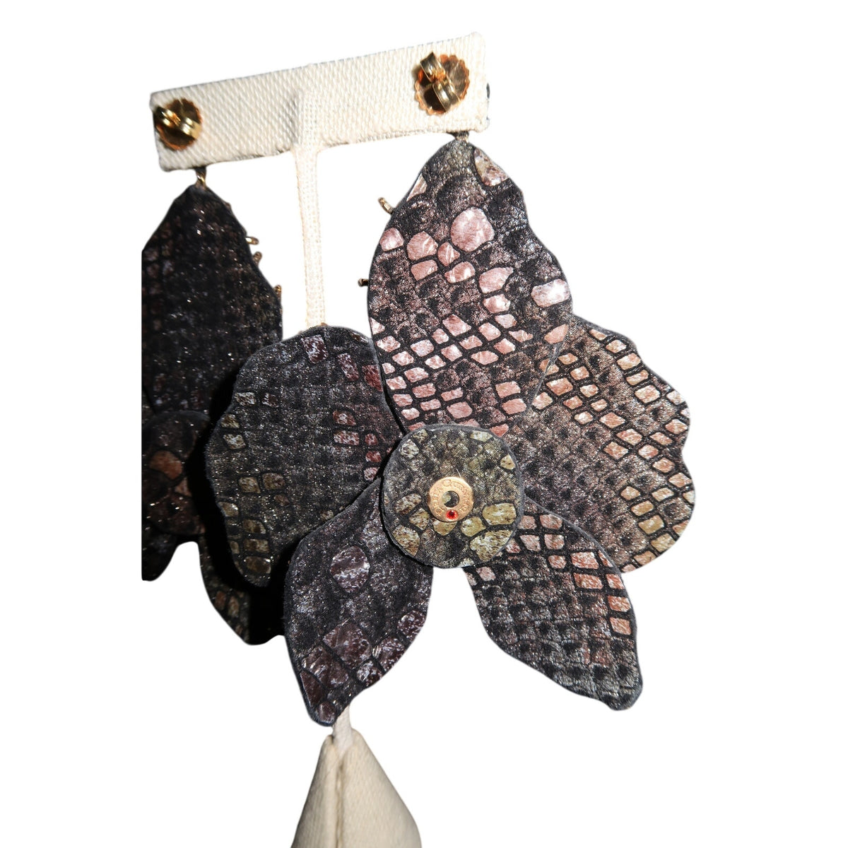 Deepa Gurnani Flower Embroidered Beaded Dangle Earrings Gold Ivory Statement