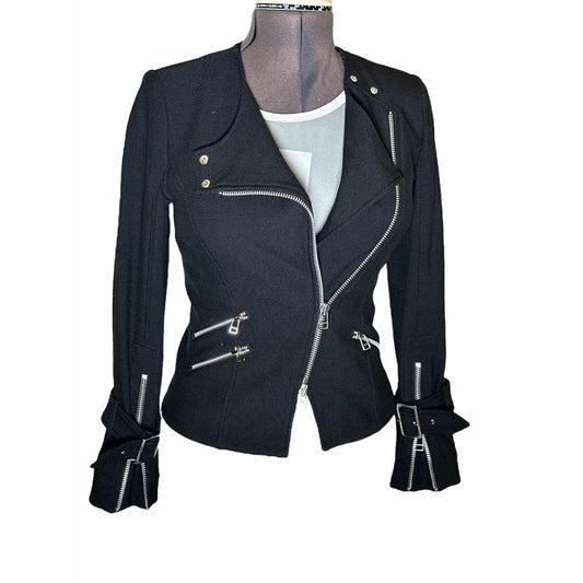 Veronica Beard Black Asymmetrical Zip Moto Jacket Size 0
